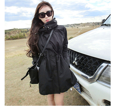 2021 spring and autumn new pattern black coat lady Mid length version Windbreaker waterproof Wind Easy Show thin Versatile Korean Edition