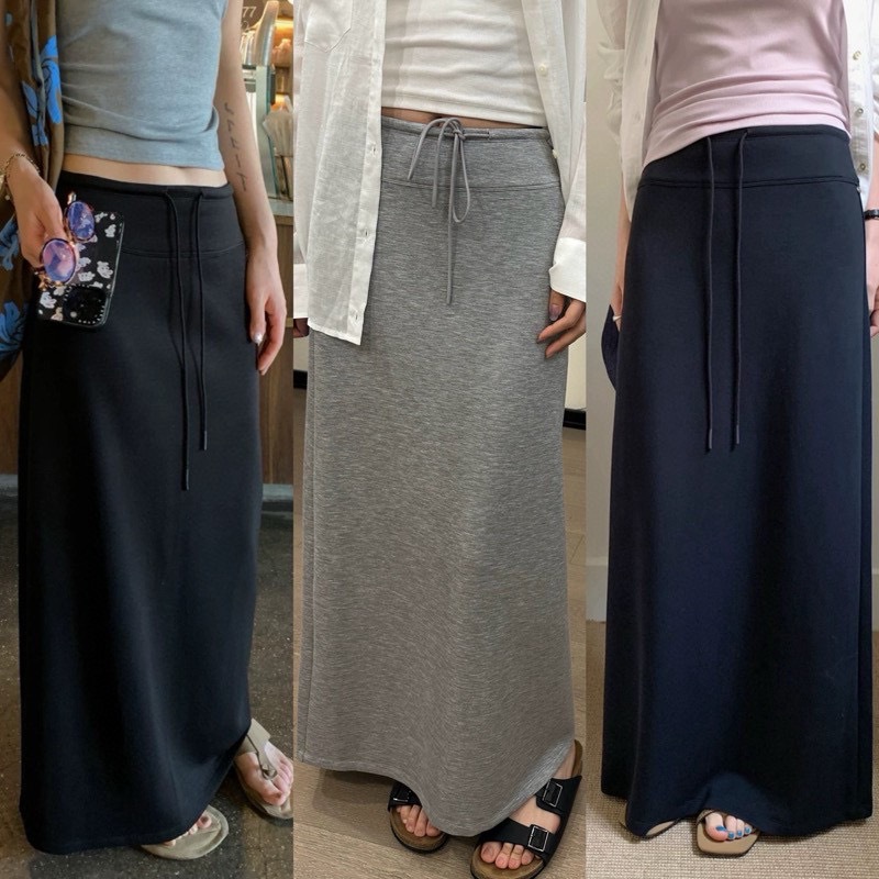 Tencel~2025 New Summer Style Drawstring Elastic Waist Back Slit Casual Skirt Skirt for Women