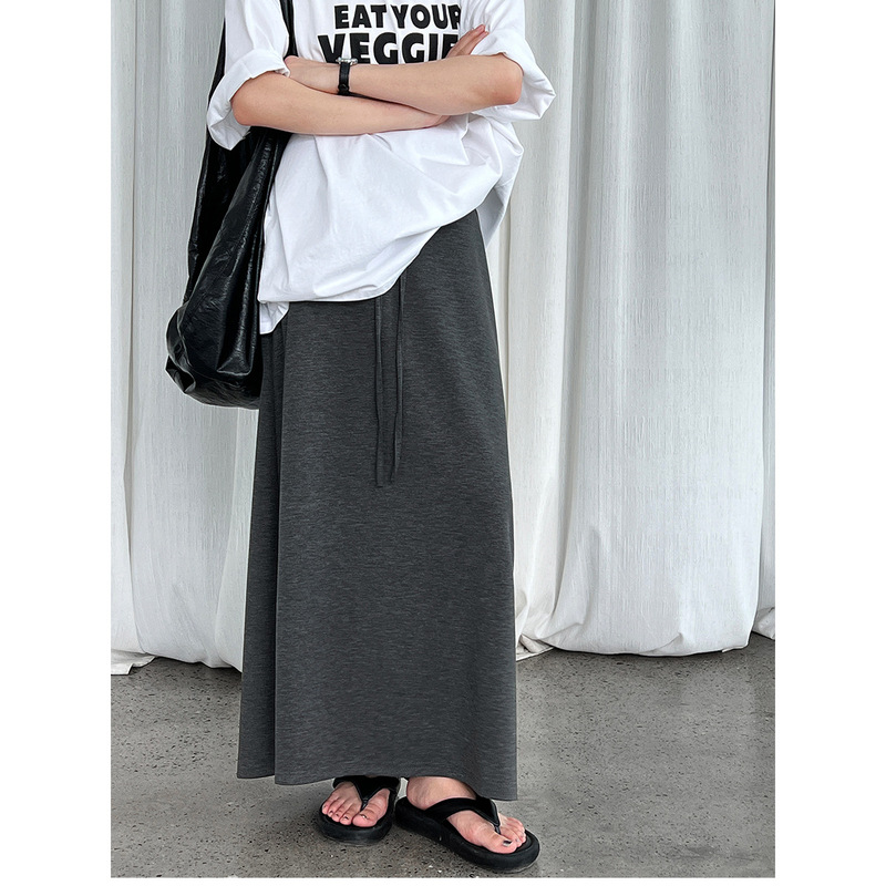 Luxi Korean Style Straight A- Line Skirt Summer New High Waist Drawstring Casual Long Skirt Hip Umbrella Skirt 2673