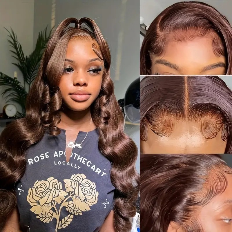 Synthetische Lace Front Perücke Braun Gewellt Natürlicher Look_voghion.com