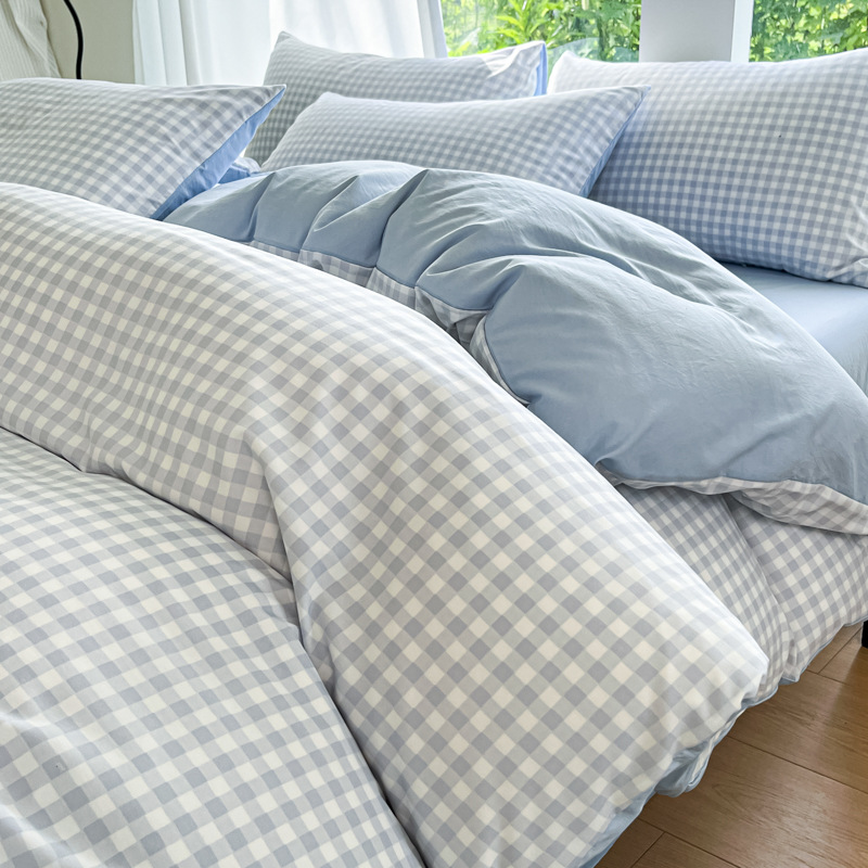 New Japanese-Style Simple Pure Cotton Four-Piece Set Ins Export Export Naked Sleeping Washed Cotton Bed Sheetss Quilt Cover Bedding Single Piece