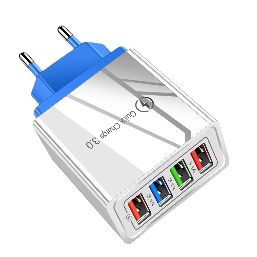 4USB mobile phone charger 5V3A multi port QC3.0 headphone watch fast charging head European and American standards_voghion.com