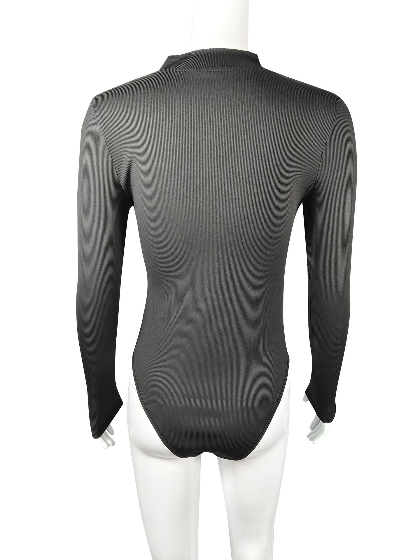 Ribbed Long Sleeve Bodysuit With Front Zipper - Stretchy Soft Fabric For Women, Seamless Layering Top, Comfortable Casual And Night Out Jumpsuit_ecoleips.com