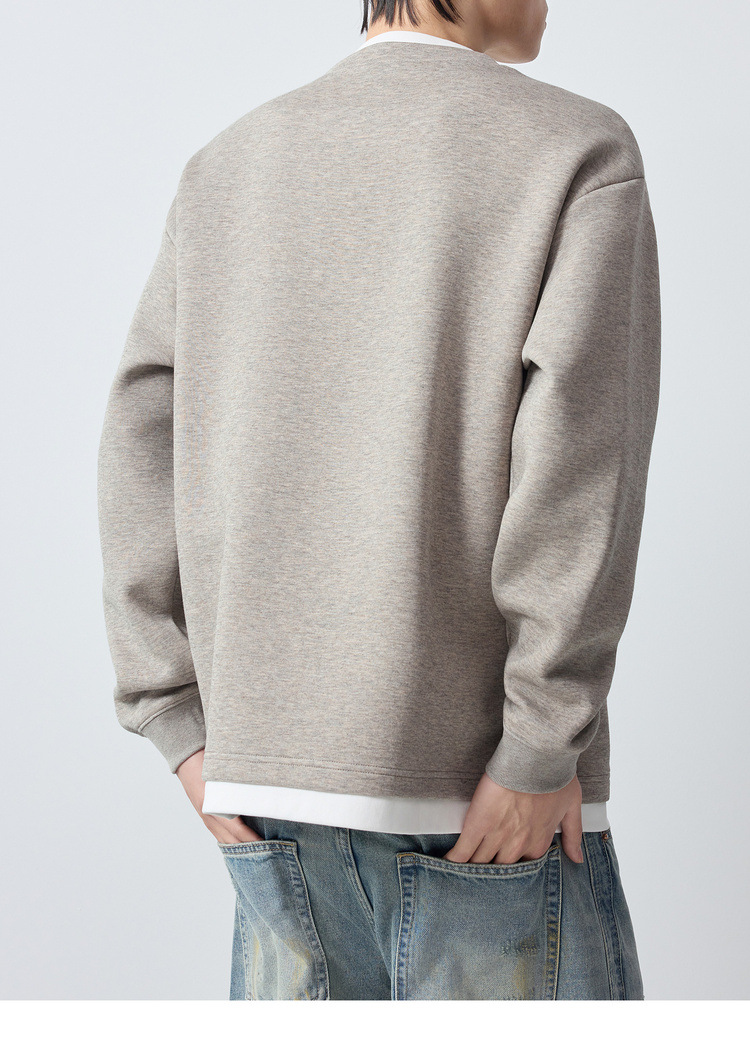 Áo hoodie nam nỉ hai lớp giả phối cổ tròn tay dài — Xám hoa sâu chi tiết 19