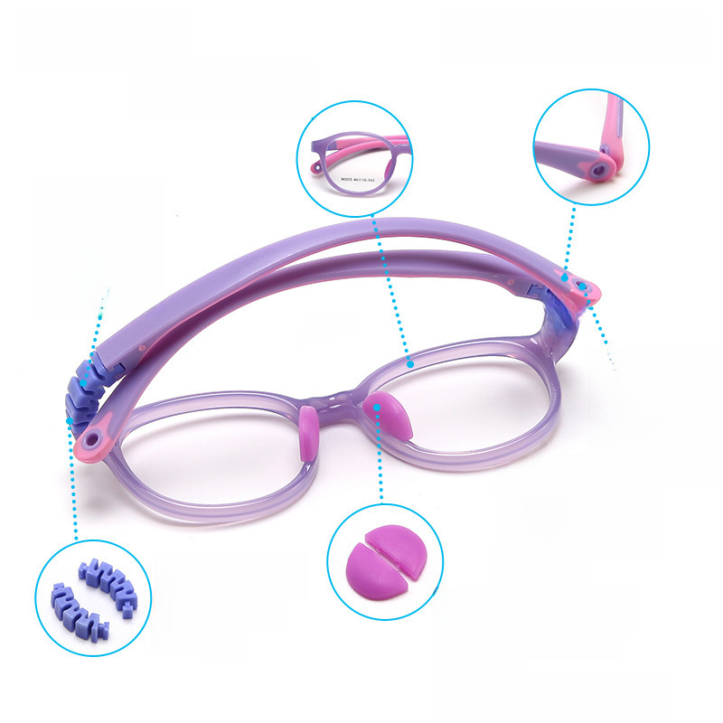 兒童硅膠眼鏡框架批發柔韌可拆卸鏡腿舒適8-12歲送鼻托掛繩96005