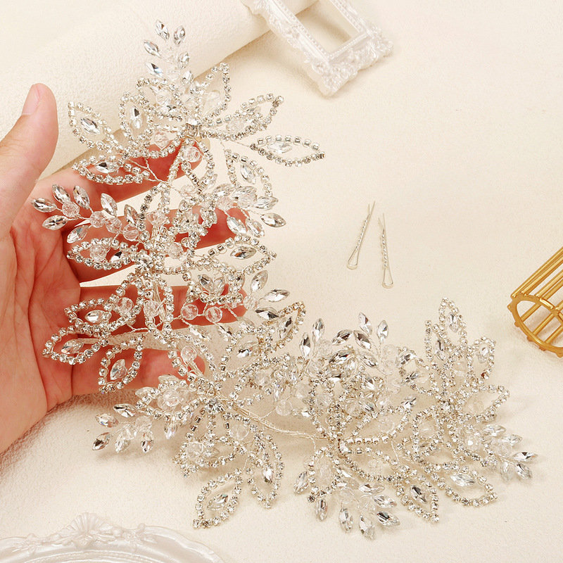 クロスボーダー新しいラインストーンヘッドドレスブライダルウェディングフォトキャットウォークヘアアクセサリー豪華な重労働誇張手作りヘアフープヘッドバンド|undefined