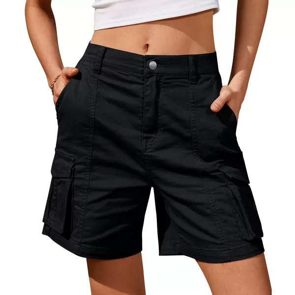 Cross-Border Amazon Summer Hot-Selling Women's High-Waisted Bermuda Cargo Shorts Multi-Pocket Elastic Casual Shorts