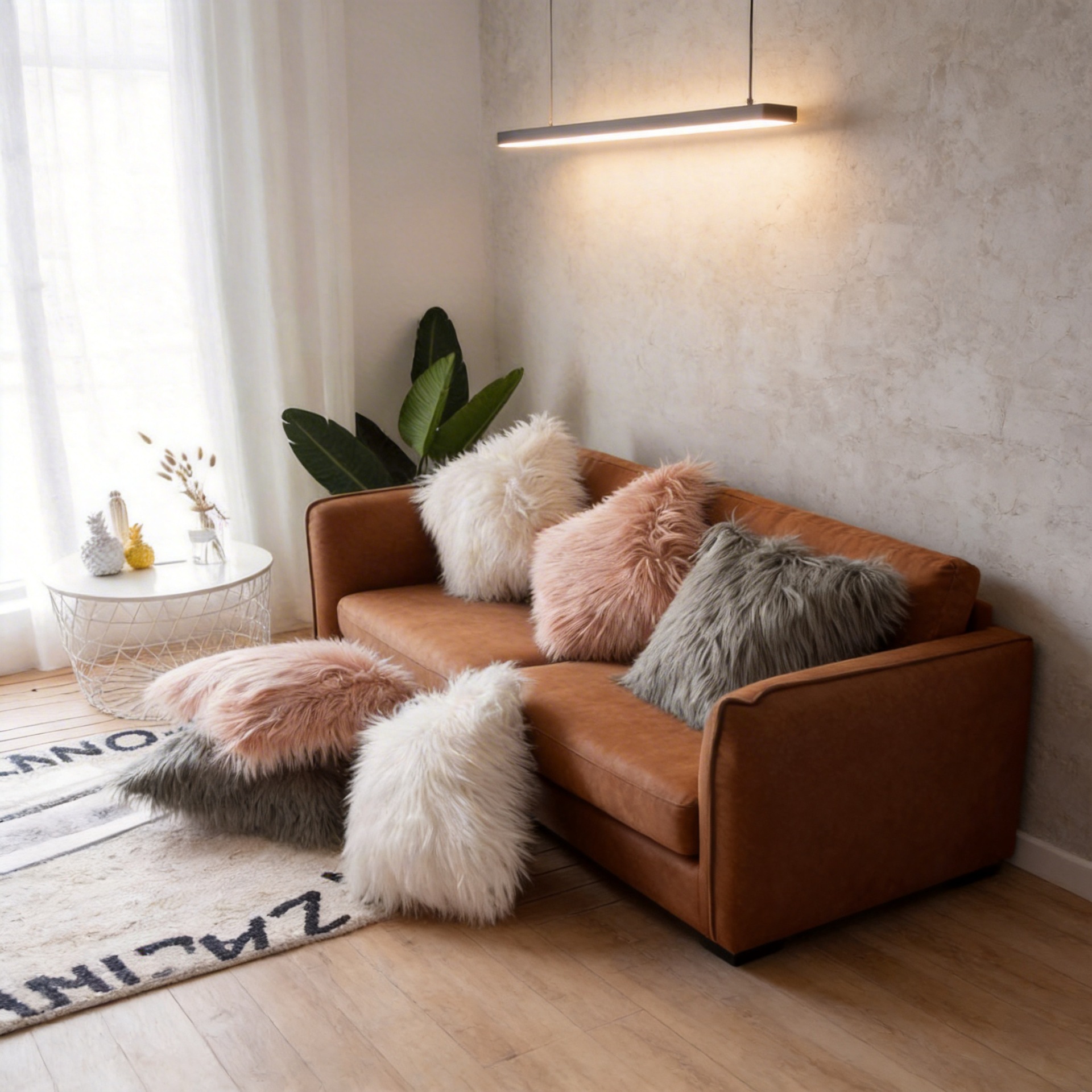 Modern Solid Color Style Faux Fur Pillow Cover, Washable, Living Room Sofa Decorative Cushion Cover, Modern Minimalist Style