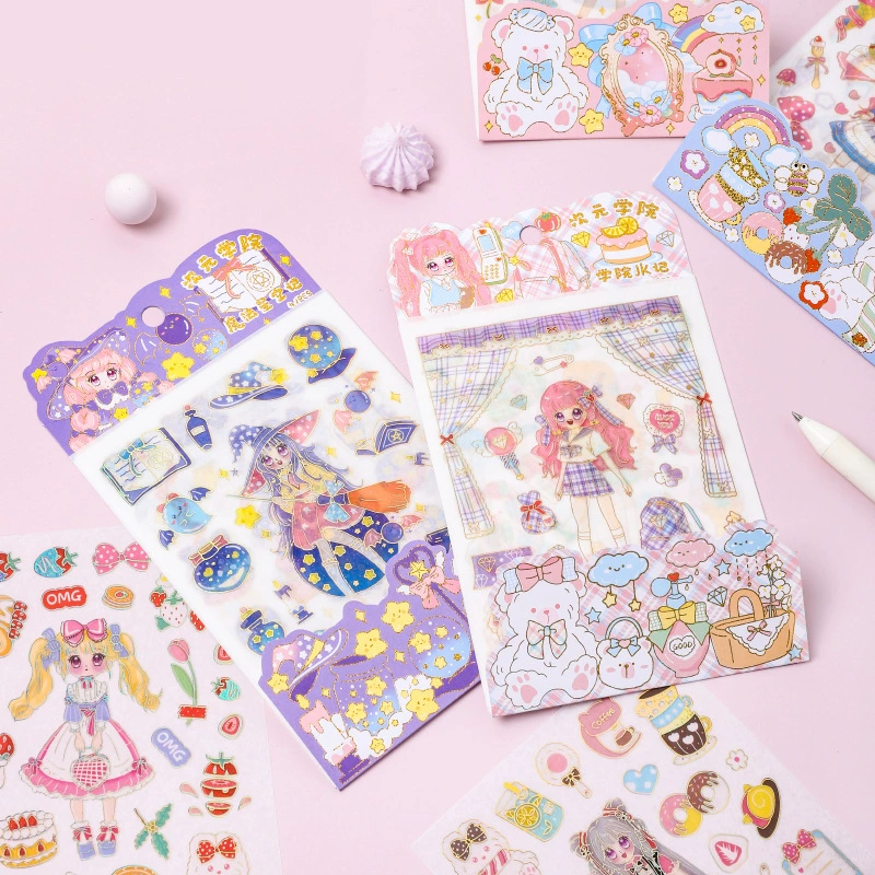 Diyuan колледж наклейки милый персонаж мультфильм журнал материал легко рвать наклейки живопись Специальное масло и бумага позолота 4 наклейки