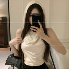 甜酷辣妹无袖连帽T恤女夏季性感露背短款小众背心上衣5261