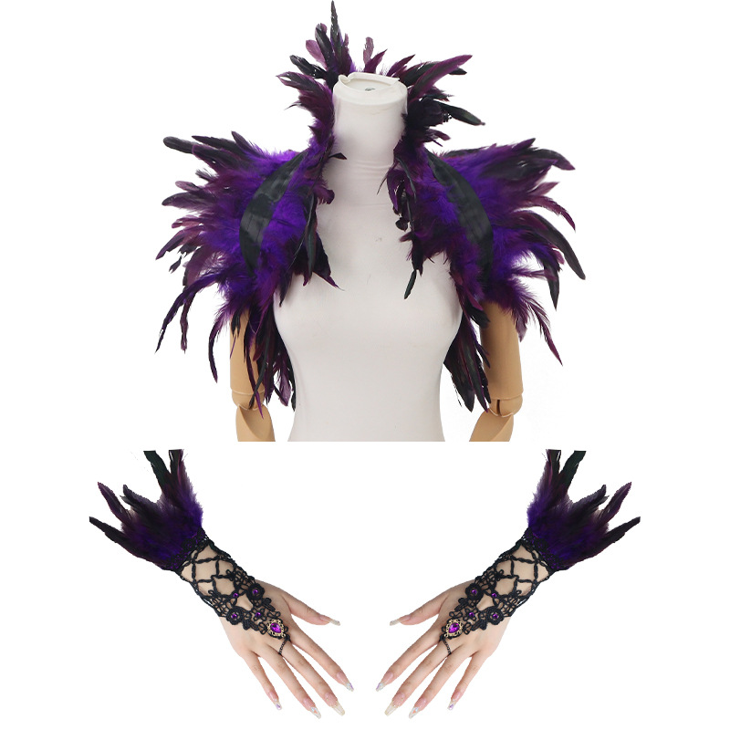 Nuevos productos transfronterizos de plumas, pañuelos de diamante, brazaletes de encaje, espectáculo de baile, vestido sexy, set oscuro