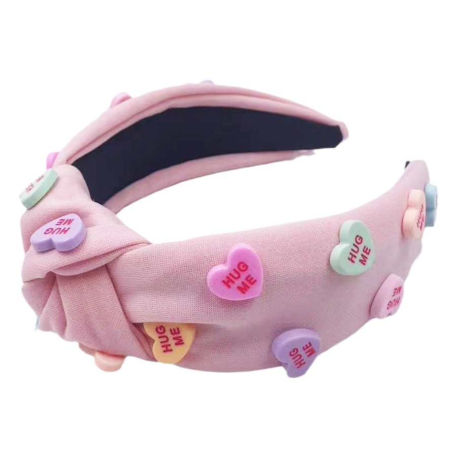 Diadema de tela hecha a mano para mujer con accesorios de corazón, diadema ancha anudada de color sólido para el Día de San Valentín, accesorio para el cabello antideslizante.