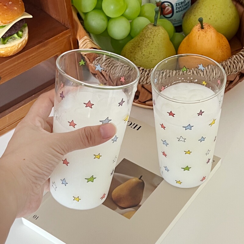 ins风少女心彩色星星耐高温高硼硅玻璃杯奶茶杯水杯奶昔杯家用|undefined