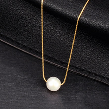 L53一颗珍珠项链微笑亮点少女夏季脖链短款 钛钢镀18K金一件代发