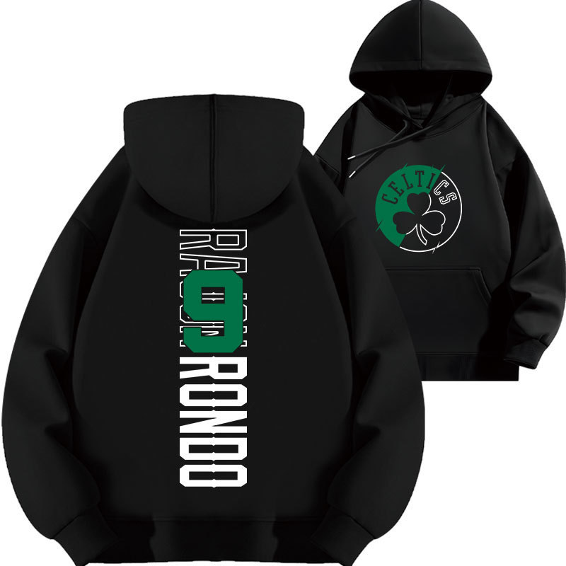 Rondo No. 9 Celtics Printed Hooded Sweatshirt Basketball Ball Loose Autumn and Winter Velvet Thickeneded Clothes Rondo No. 9 Celtics Printed Hooded Sweatshirt Basketball Ball Loose Autumn and Winter Velvet Thickeneded Clothes
