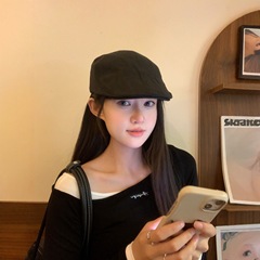 批发早秋新款英伦风复古前进帽女百搭时尚大头围显脸小帽子画家帽