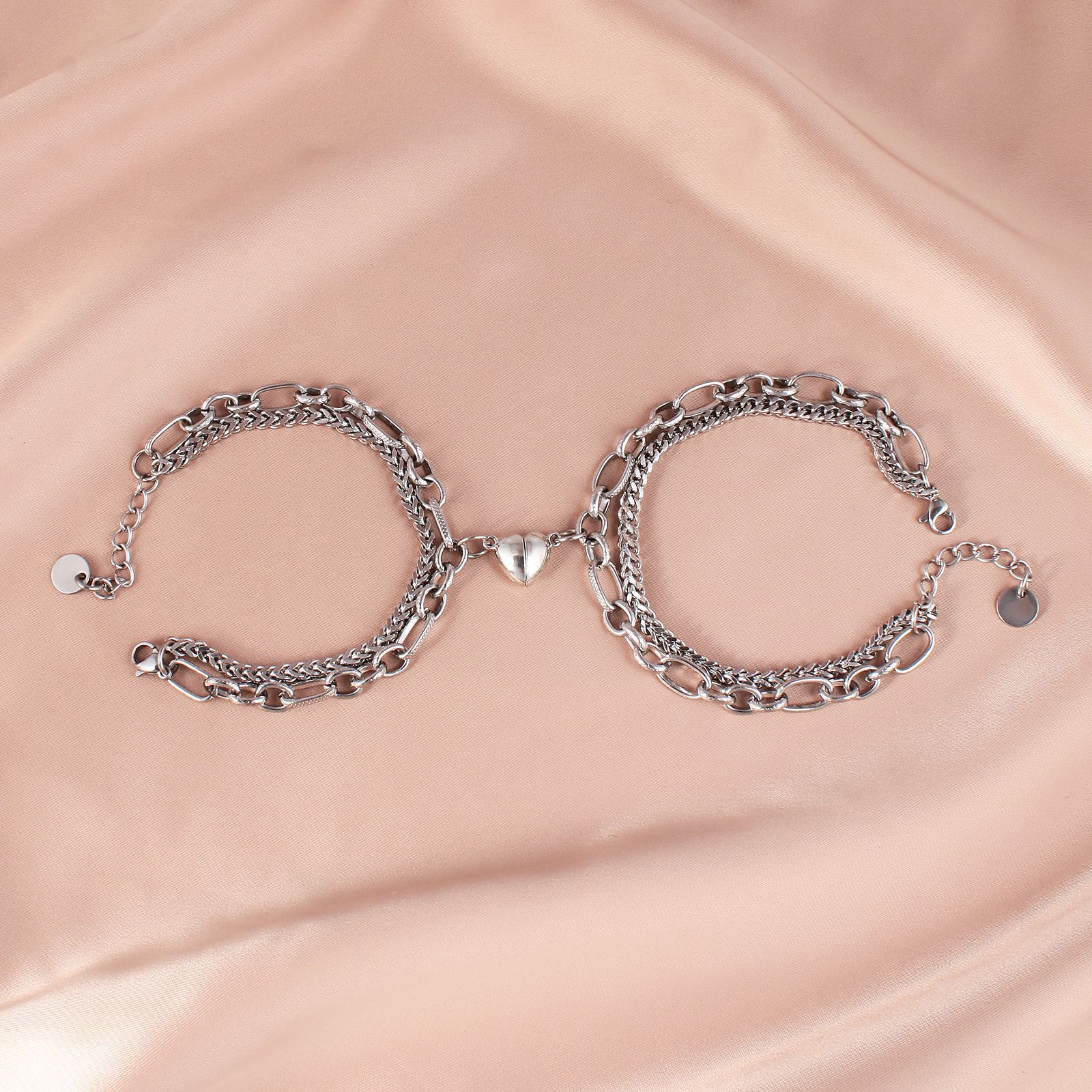 INS Style Heart Shape Stainless Steel Bracelets 2 Pieces