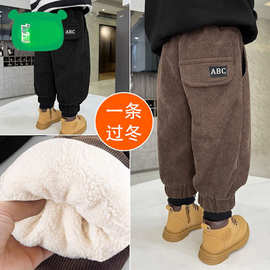 男童加绒加厚裤子冬季保暖儿童休闲裤宝宝外穿夹棉灯芯绒棉裤洋气