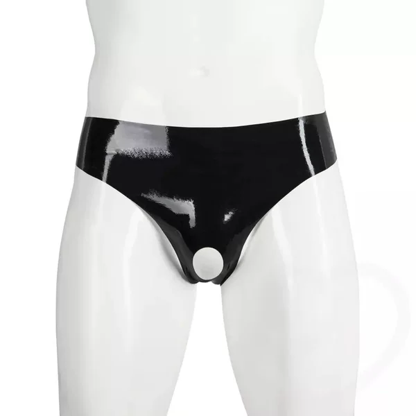 Cherry Temptation Sexy Underwear Men's Patent Leather Shorts with Holes and No Need to Take Off Thong Stage Bar Performance Clothing