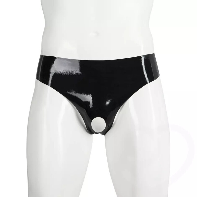 Cherry Temptation Sexy Underwear Men's Patent Leather Shorts with Holes and No Need to Take Off Thong Stage Bar Performance Clothing