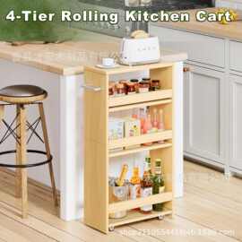 木制带轮可移动收纳架厨房推车调料收纳架多功能洗漱用品整理架