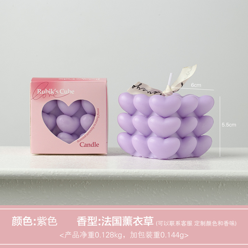 Love Cube Velas de aromaterapia Tanabata Día de San Valentín Día de San Valentín Sensación de la atmósfera hecha a mano Regalo de la fragancia geométrica Decoración interior