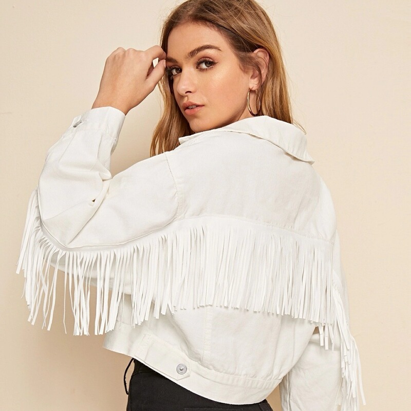 2025 Spring and Autumn New Style Amazon Aliexpress Independent Station Foreign Trade Women's Clothing Tassel Denim Jacket Women's White Jacket