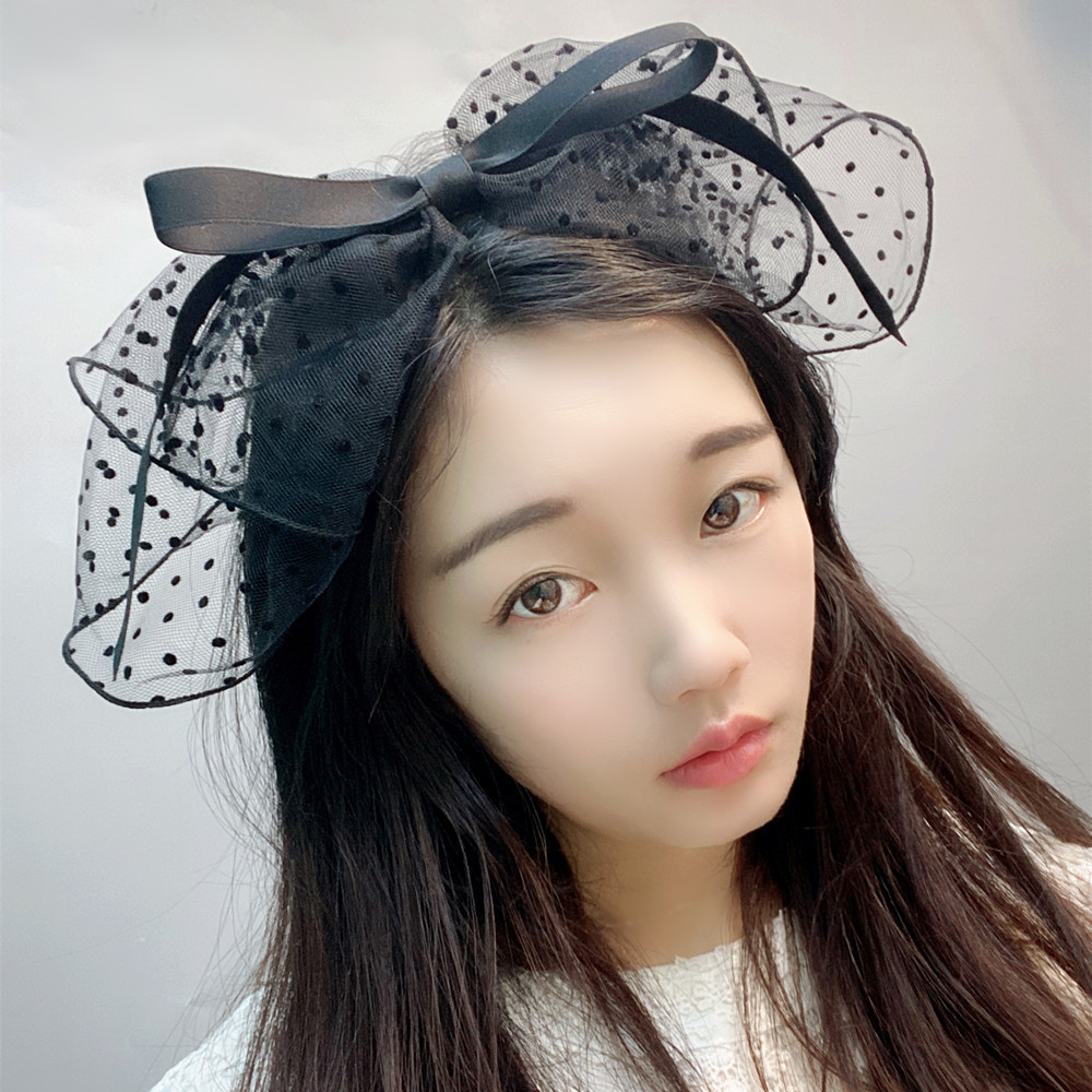 Koreanisches Haarband Mit Gepunkteter Maschenschleife display picture 12
