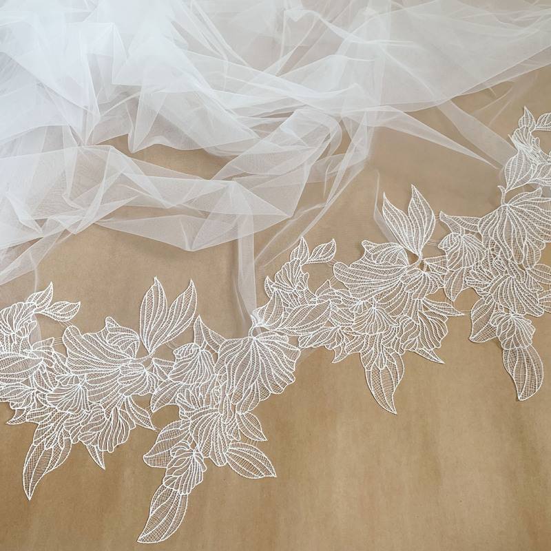 Lace fishline hollow leaves lace wedding dress veil lace curtain gauze curtain white lace edge