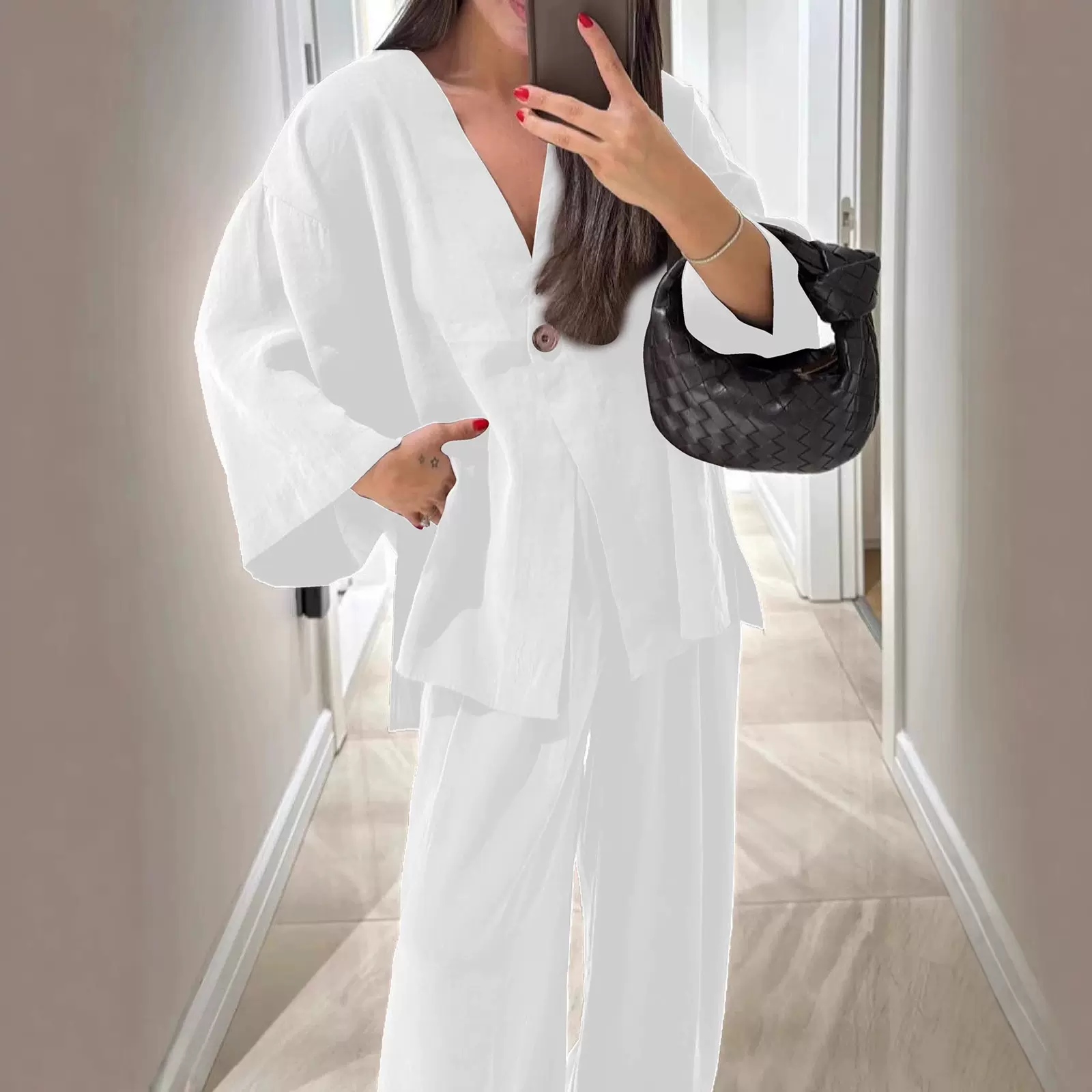 亚马逊跨境欧美外贸2025新款爆款时尚纯色套装优雅休闲上衣长裤女