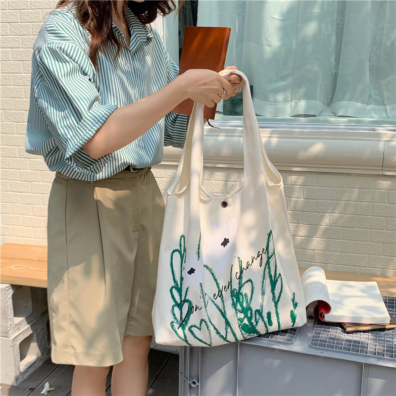19142 Japanese Style Chamomile Printed Shoulder Bag Simple Girl Student Cute Tote Bag Large Capacity Canvas Bag