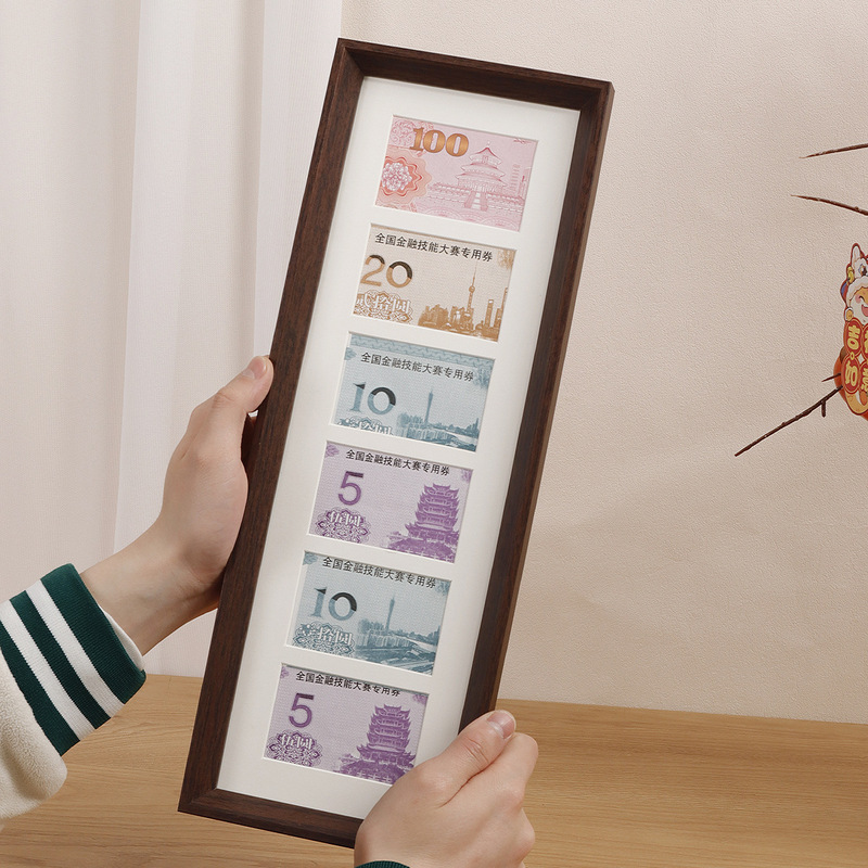 Cross-Border Handmade DIY Six-Frame Chinese and Us Dollar Banknote Backside Scenery Creative Fortune-Enhancing Display Photo Frame Stand