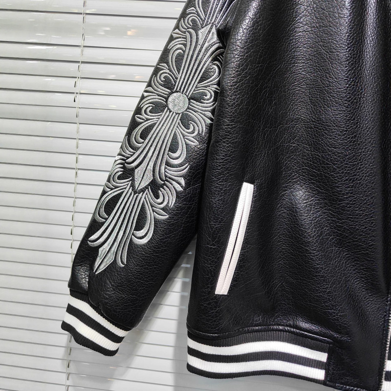 25高品质 ch 克罗秋冬新款拼皮走秀款棒球服飞行皮夹克外套一件批|undefined