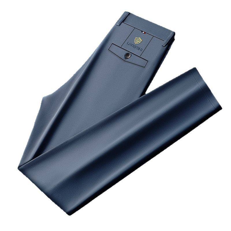 Men's Non-ironing Business Pants Middle-aged and Elderly Stretch High Waist Summer Thin Ice Silk Casual Pants