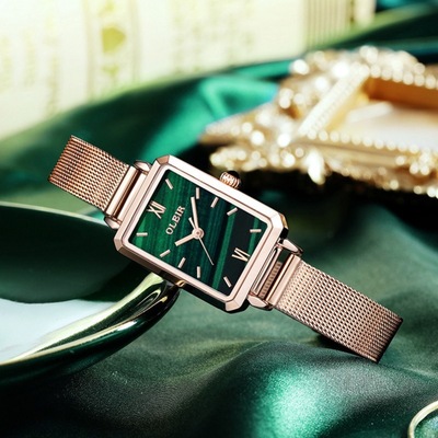 Small Green Square Table Malachite Stainless steel Milan Nice Belt Dial temperament watch ins Retro style women's watch