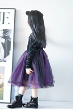 2022AW秋冬 兒童新款  炫彩流沙 燙金絲絨 黑紫色 禮服裙  大裙擺