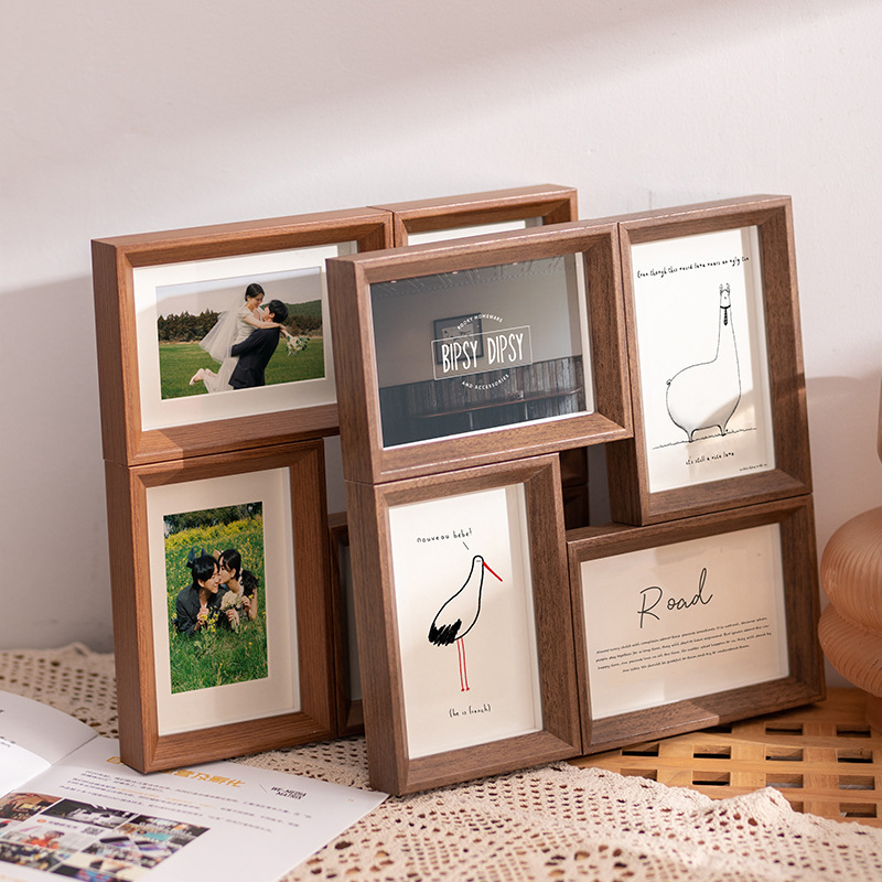 Creative Combination Photo Frame Four-Grid 6inch Tabletop Wall-Mounted with Printed Photo Wall 4R Black and White Photo Frame with a High-End Feel