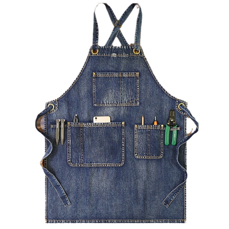 Transfronterizo Amazon puro algodón lavado Denim delantal estudio Artista manicura cocina overoles delantal al por mayor