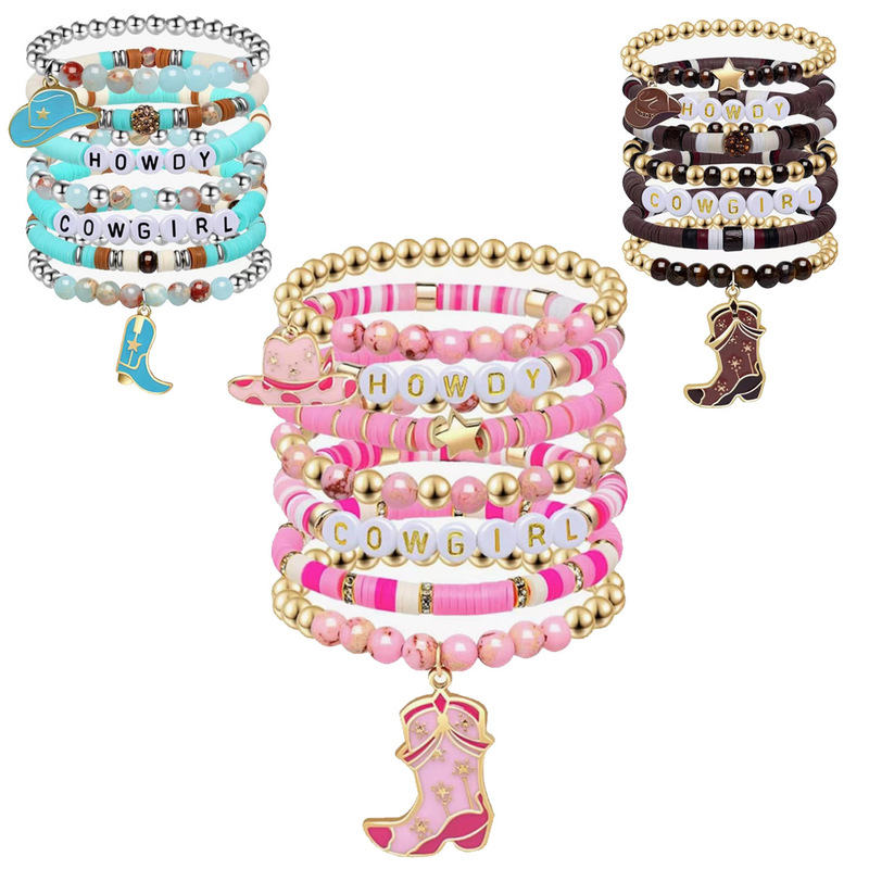 Amazon's New Fashion Western Cowgirl Multi-Layered Elastic Soft Clay Bracelet Set Cross-Border Supply Hand Jewelry