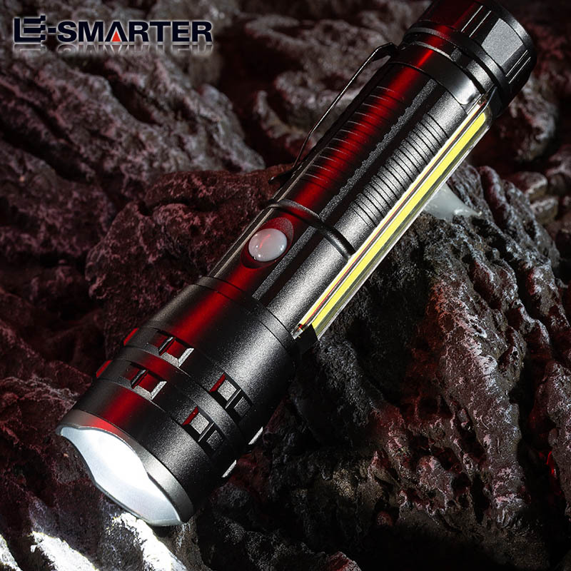 Portador multifuncional transfronterizo linterna de luz intensa mecha láser luz lateral brillante linterna de aventura de emergencia al aire libre