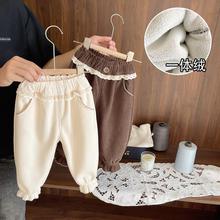 女童新款加绒加厚裤子冬季儿童宝宝保暖一体绒洋气女孩灯芯绒裤子