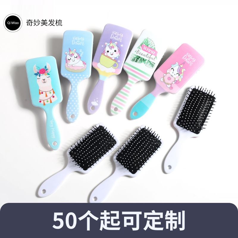 Venta caliente de los niños pájaro pony gatito patrón cuadrado cojín de aire peine lindo patrón de dibujos animados pelo esponjoso airbag peine