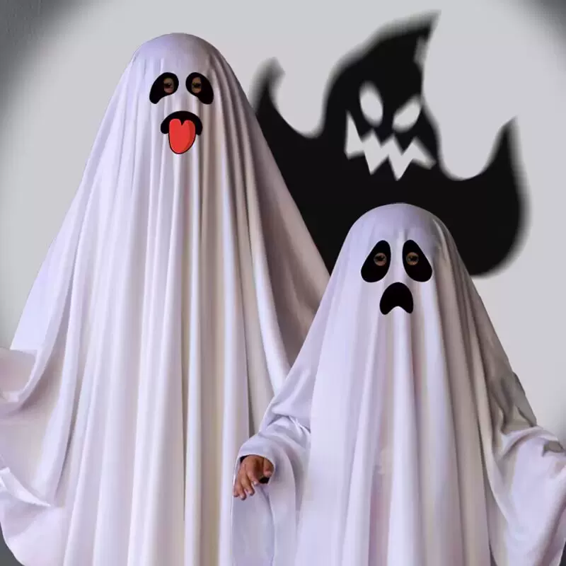 跨境halloween万圣节派对白色服装化妆舞会儿童成人幽灵披风斗篷