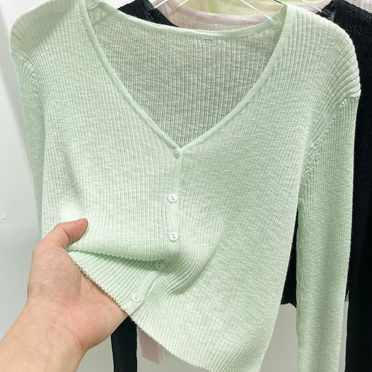 Bamboo Cotton Linen Ice Silk Knit Cardigan Short Thin Sun-Protective Base Shirt Cross-Border Autumn New Cover-Up Top