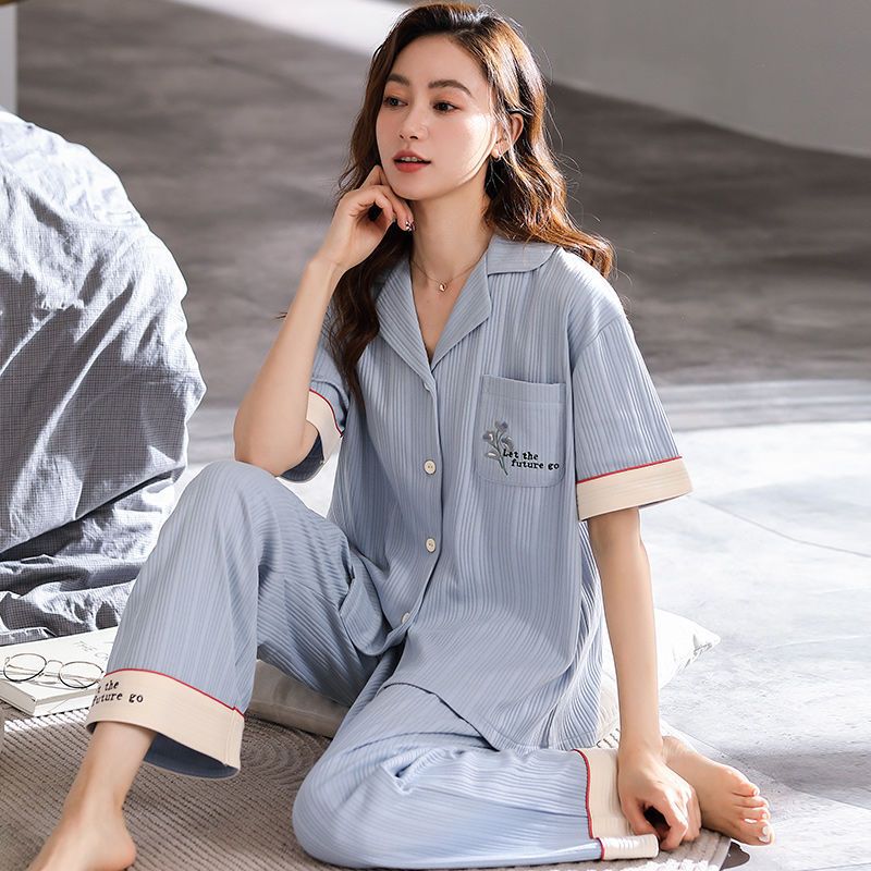 100% pijamas de algodón de las mujeres de verano de mediana edad y ancianos pantalones de manga corta de las mujeres de talla grande verano ancianos ropa de casa traje