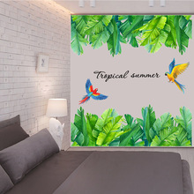 新款清新树叶鹦鹉小鸟Tropical summer自粘墙贴 北欧风水彩墙贴画