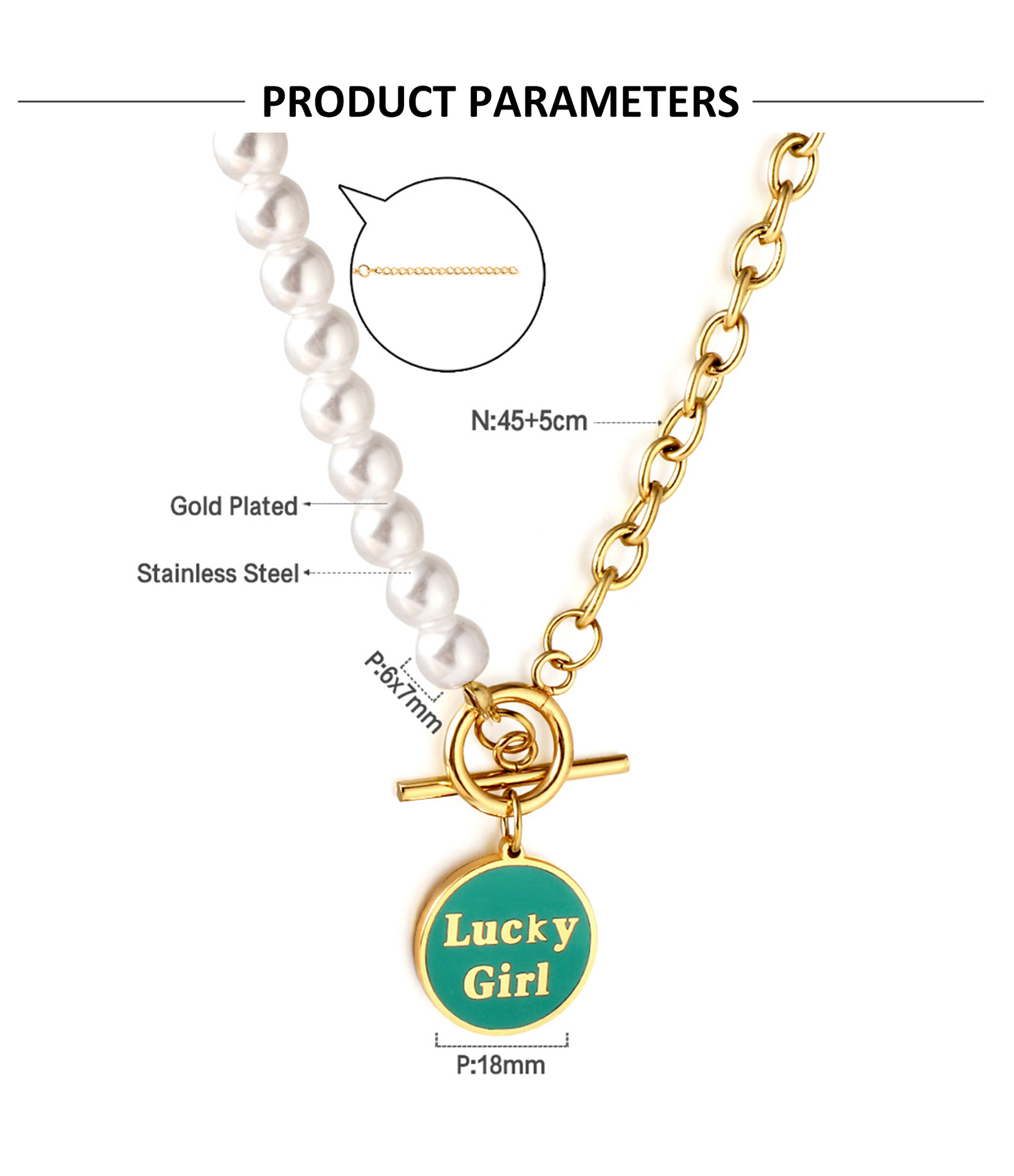 Retro Round Letter Devilu0027S Eye Stainless Steel Inlay Artificial Pearls Necklace