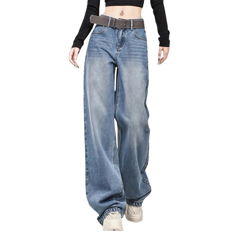 European-Style Straight-Leg Jeans for Women, 2025 Autumn New Plus-Size, Pear-Shaped Figure Slimming Petite Wide-Leg Pants