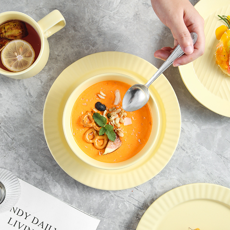 Vajilla de cerámica en relieve de campo de trigo creativo ins Vajilla para el hogar transfronteriza nórdica Tazón de arroz de cerámica Vajilla