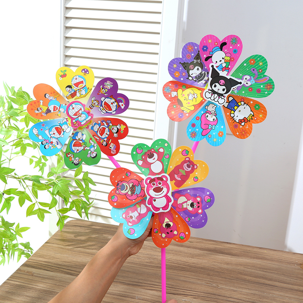 cartoon plastic handheld windmill toy for kindergarten